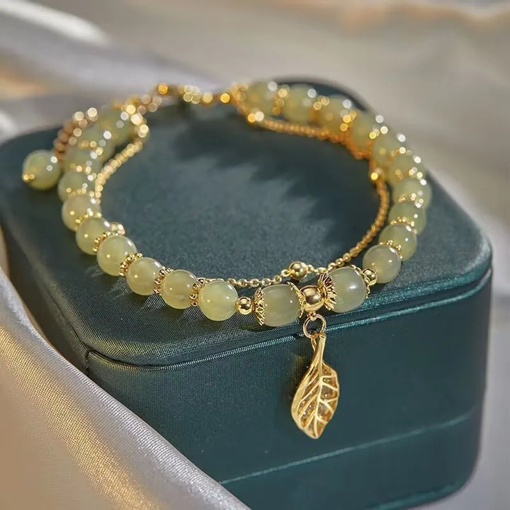 Bracelet jade vert et feuille