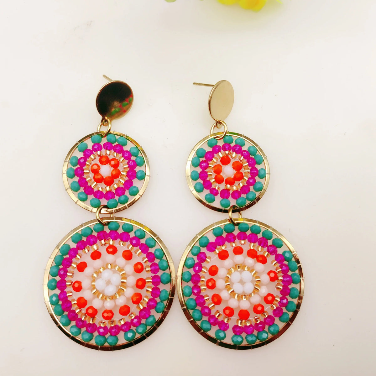 Pendantes double rosace en perles