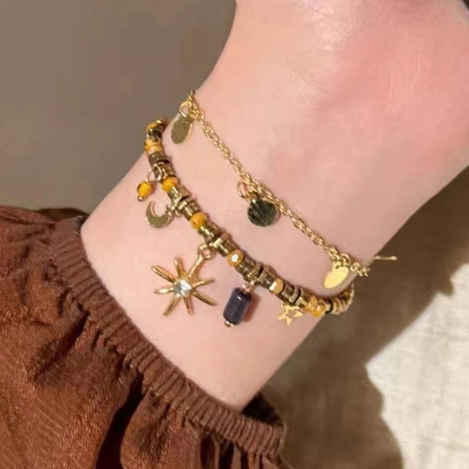 Bracelet double pierres et étoile