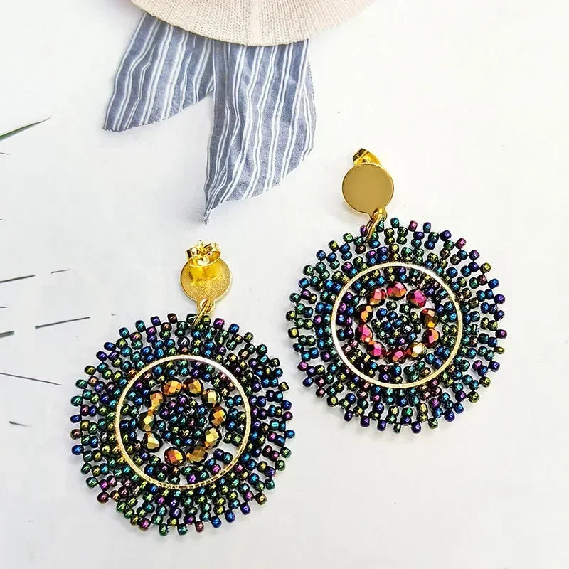 Pendantes rosace bleu paon