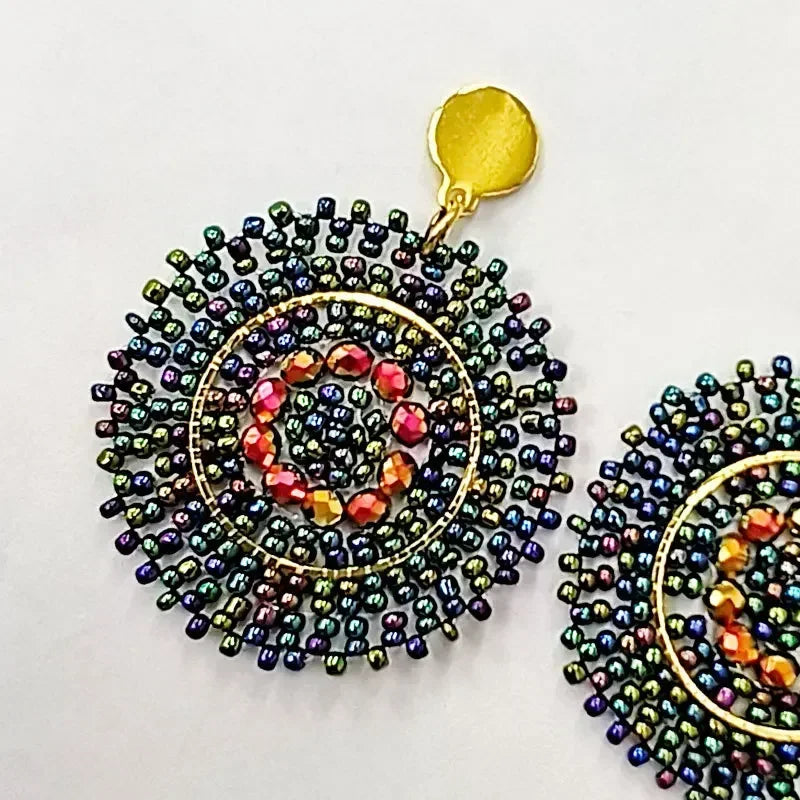 Pendantes rosace bleu paon