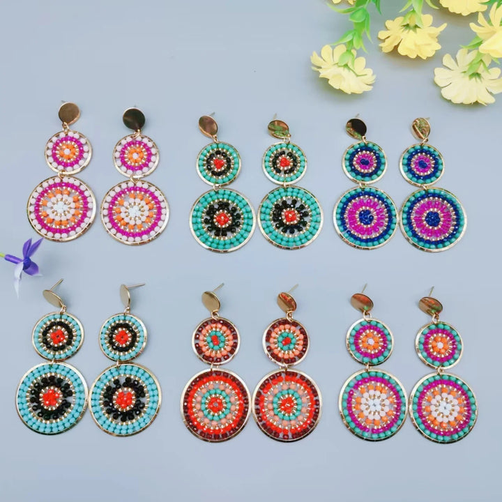 Pendantes double rosace en perles