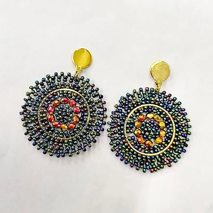 Pendantes rosace bleu paon