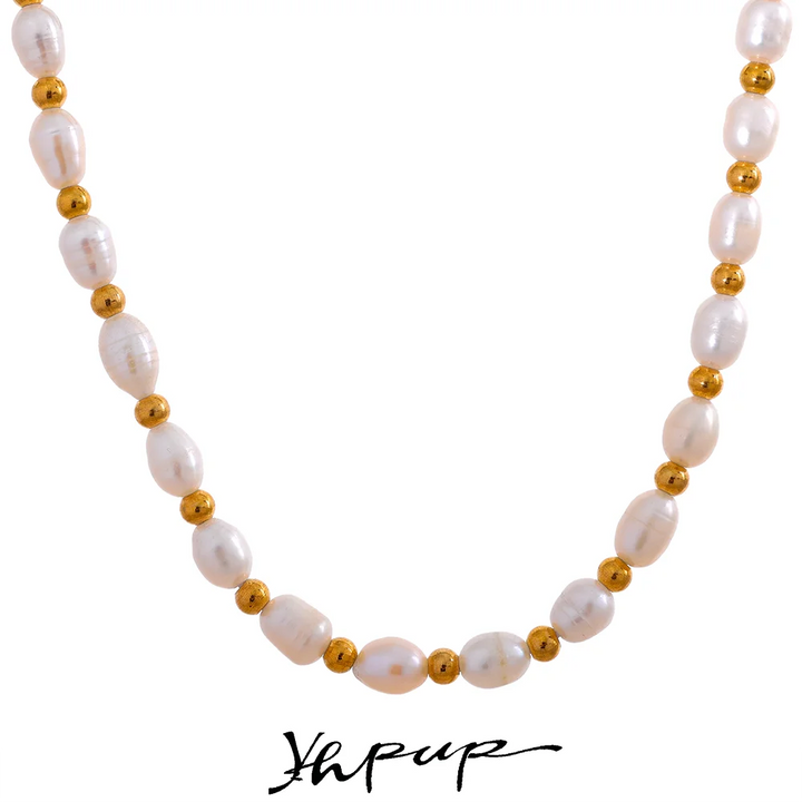 Collier perles et billes dorées