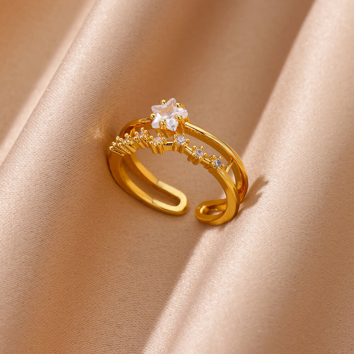 Bague double anneau étoile zircon