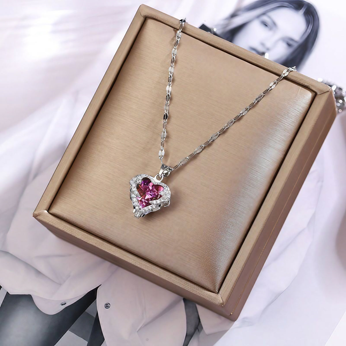Collier cœur cristal rose
